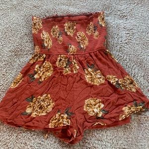 Strapless Romper/ salmon color